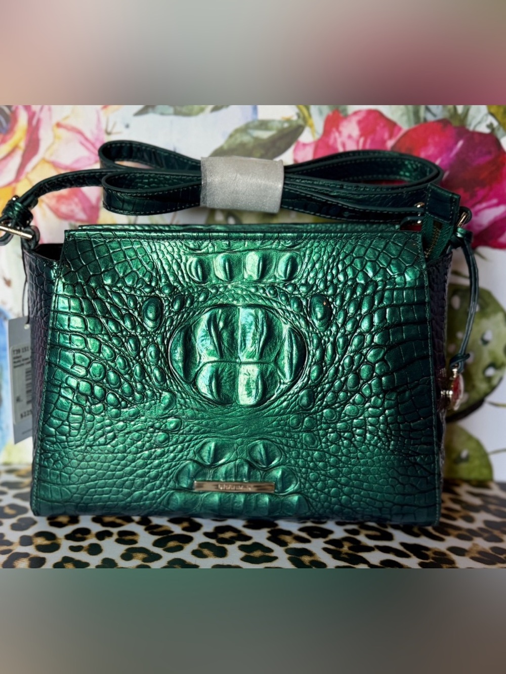 BRAHMIN MYSTIC GREEN HILLARY NWT Green Metallic PERFECT EYE PLACEMENT FIRM